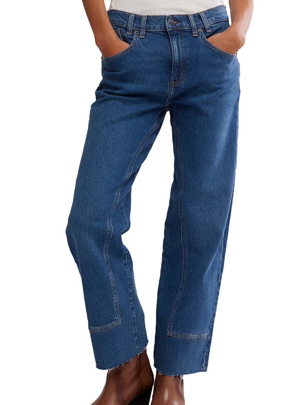 Free People We The Free Risk Taker High Rise Straight Jeans Sapphire Raw Hem 33